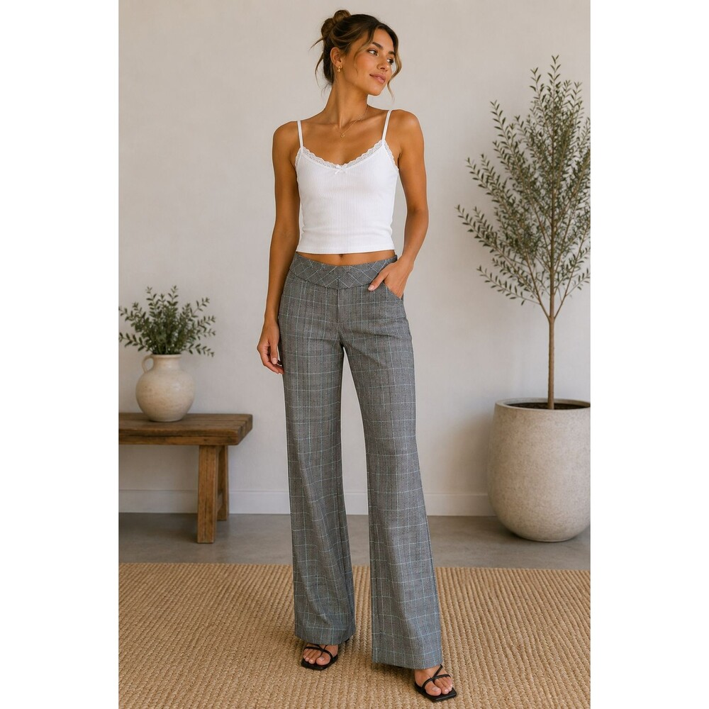 Caslon Y2K Gray Plaid Wide Leg Pants Low Rise Trouser Preppy 2000s